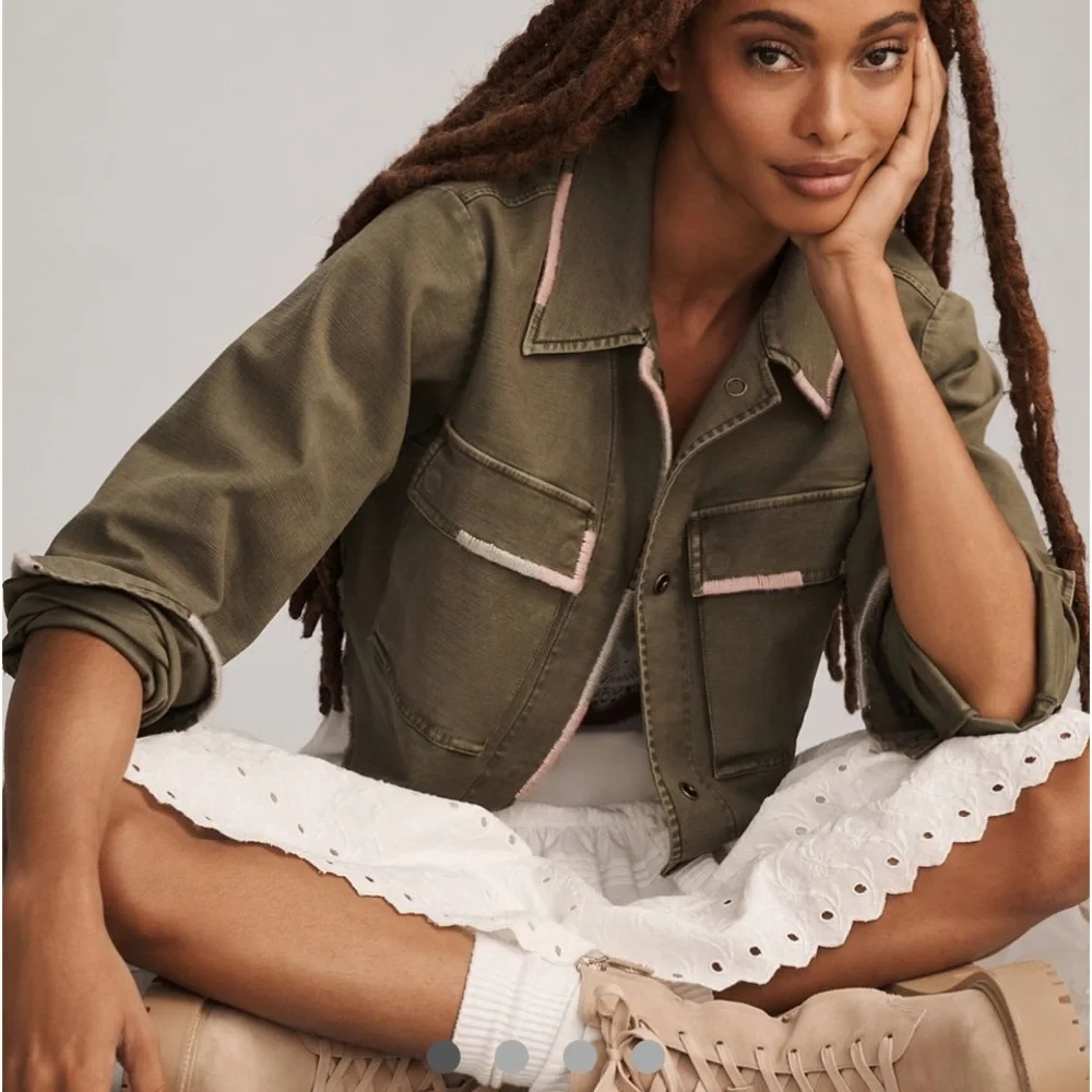 Anthropologie Pilcro Embroidered Cropped Utility Jacket- Sz. L NWT - Picture 7 of 15